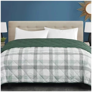 Season's Collection Down Alternative Blanket - Queen - Green Plaid - Picture 1 of 5