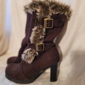 Damenschuhe Stiefel Absatz 13 Zoll braun Kunstleder Fellbesatz von No Boundaries Größe 9 - Bild 1 von 7