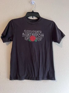 Vans Youth T-Shirt M (10-12) Black Rose Barbed Wire Logo Graphic Tee - Picture 1 of 9