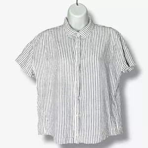 Silence + Noise Top Striped Linen Rayon ALTERED Relaxed Fit Size Large Women - Picture 1 of 14