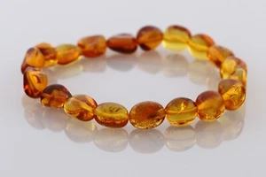 Genuine BALTIC AMBER Olive & Bean Shape Beads Stretch Bracelet 8.5g 221228-9 - Picture 1 of 5