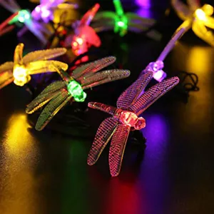 12 Dragonfly LED Solar Spring Lights Dual Function Static Flashing Multi Colour - Picture 1 of 2