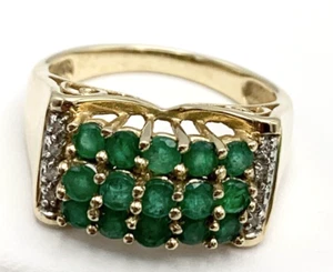 14K Yellow Gold MERA Emerald Diamond Cluster Ring Band Size 7-1/2 & 4.8 Grams - Picture 1 of 12