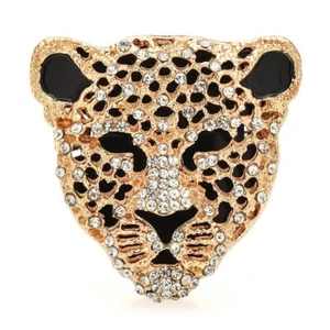 Cheetah Head Emblem Fierce Tropic Savanna Animal Rhinestone Brooch Jewelry - Picture 1 of 6