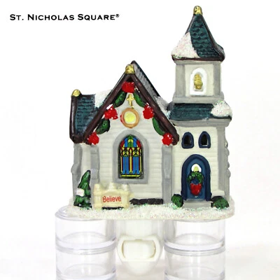 St. Nicholas Square CHURCH 6.25" Night Light Ceramic Believe Christmas MIB - Image 1 of 4