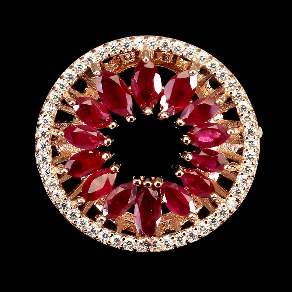 925 Sterling Silver Ring Marquise Ruby Natural Gemstone Jewelry Size 7 Gift - Image 1 of 4