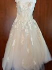 Davids Bridal Embroidered Appliqué Lace Ball Gown Wedding Dress Ivory Sand V3902