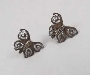 Pendientes Mariposa Plata Filigrana Clip Vintage ~ Tornillo Trasero ~ México - Imagen 1 de 12