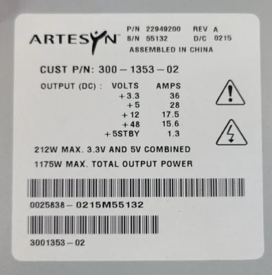 Sun Fire V880 X9697A 3001353-02 1175W Power Supply ArtESYN 22949200 - Image 1 of 4