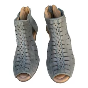 EARTH Bronze Blue Leather Open-toe Wedge Sandals Shoes Sz 7 D - Picture 1 of 5