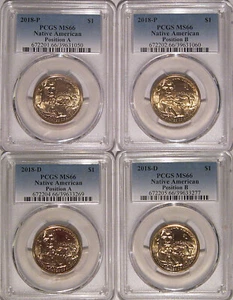 2018 P & D Native Sacagawea Dollar 4 Coin Set $1 PCGS MS66 Position A & B - Picture 1 of 2