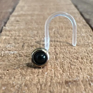 ROSE BRASS 20G NOSE STUD BLACK ONYX BIOPLAST NOSE RING EAR 3mm HEAD - Picture 1 of 4
