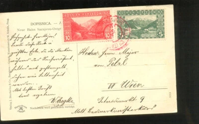 Postal de Bosnia mostrando parte de un ferrocarril 15 heller rojo cancelar Foto 1 de 2