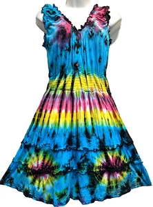 Neu mit Etikett SACRED THREADS Hippie Batik Strick gesmoktes Viskose KLEID L kostenloser Versand - Bild 1 von 6