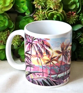 Sheraton Hotel Waikiki Hawaii Tropical Palm Trees  Island Souvenir Coffee Mug - Picture 1 of 6