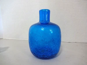 Vintage Blenko Blue Crackle Glass Bud Vase - Picture 1 of 3