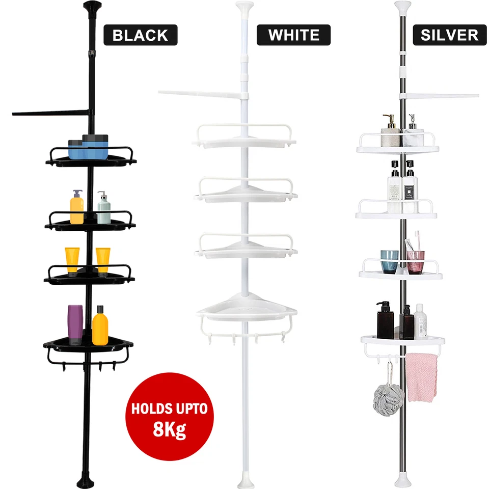 CRYSTALS 4 Tier Telescopic Bathroom Wall Corner Shelf Rack Shower Caddy Storage Organizer