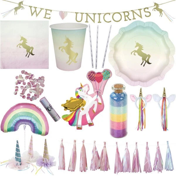 Decorazione Festa Compleanno Bambini Unicorno Glitter Oro Pastello - Immagine 1 di 1