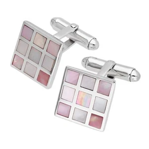 Sterling Silver Pink Shell Chequered Cufflinks - Picture 1 of 2