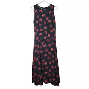Vintage Evan Picone Maxi Dress Womens 8 Black Red Floral Sleeveless Flowy Modest - Picture 1 of 9