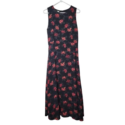 Maxi Vestido Vintage Evan Picono Floral Para Mujer 8 Negro Rojo Sin Mangas Fluido Modesto Foto 1 de 4