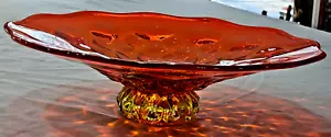 Viking Glass Orange Persimmon Amberina Pedestal Cake Plate Stand Serving Dish - Picture 1 of 5