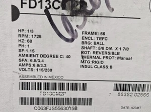 FD13CM2P 1/3 HP 1725 RPM 115/230 VOLT 56 FRAME TEFC MANUAL OVERLOAD NEW - Picture 1 of 7