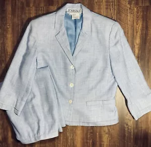 Vtg Carlisle Skirt Suit Women’s 8 Blue Linen Silk Business Wear Career Classic - Picture 1 of 19