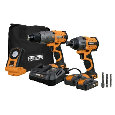 Freeman Cordless Hammer Drill, Impact Driver and LED Light with Bag *Mfr Direct* - Image 1 of 4