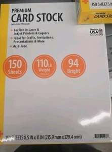 Premium 110 lb. 199 gsm Greeting Cardstock Paper 8.5" x 11" White 150 Sheets - Picture 1 of 1