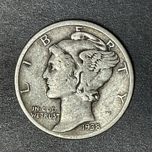 1938 Mercury Dime United States USA Coin 90% Silver Objects You Love - Picture 1 of 2
