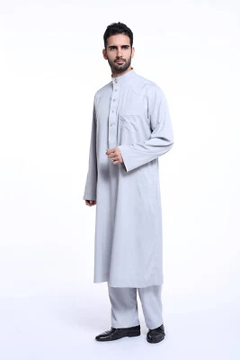 Roupão masculino saudita Thobe Jubba Dishdasha Thoub Abaya Daffah árabe islâmico Kaftan - Imagem 1 de 4