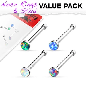 4 Pc 2.5 MM Opal Stone Set 316L Surgical Steel Nose Studs Ring 20G - Picture 1 of 3