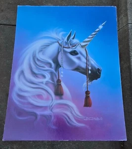 Sue Dawe Unicorn Print Fantasy 16x20 Vintage 80s Crystal Horn Kitsch Horse Girl - Picture 1 of 15