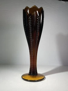 Vintage Indiana Diadem Glas Reißverschluss Band Stil dunkler Bernstein gebrannter Honig Vase 10" - Bild 1 von 24