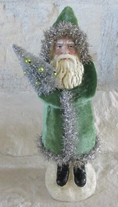 BABBO NATALE in velluto verde con setole * Natale primitivo/campagna francese - Foto 1 di 5