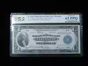1918 $1 Federal Reserve Bank Note Cleveland - Fr 720 - PCGS 63PPQ - Picture 1 of 2