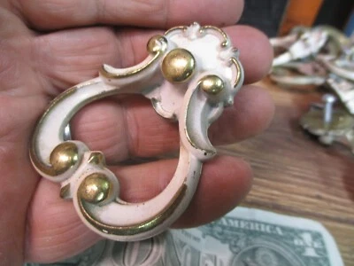 brass gold brushed white Cabinet Drawer bail pull French provincial hardware - Image 1 of 4