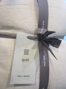 West elm flax Linen flax quilt box stitch full queen frost gray New w tag - Picture 1 of 3