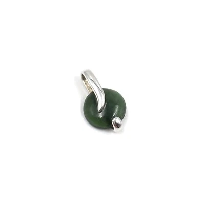 Ciondolo in argento 925 giada moderna gioiello da donna nefrite verde tondo 2... - Immagine 1 di 4
