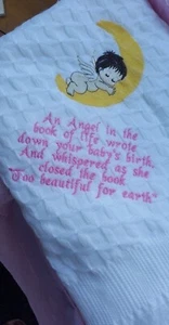 Baby WHITE shawl embroidered personalised born sleeping/stillborn design - Picture 1 of 10