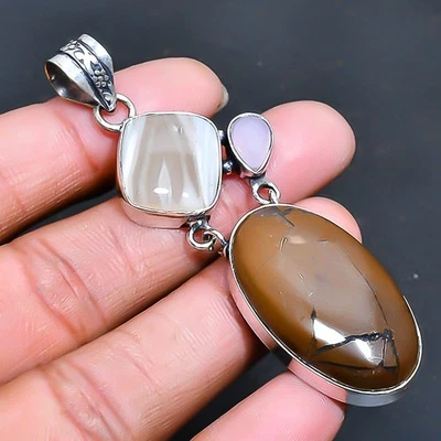 Boulder Opal, Pink Chalcedony Gemstone Jewelry Pendant 2.65" a436 - Image 1 of 3