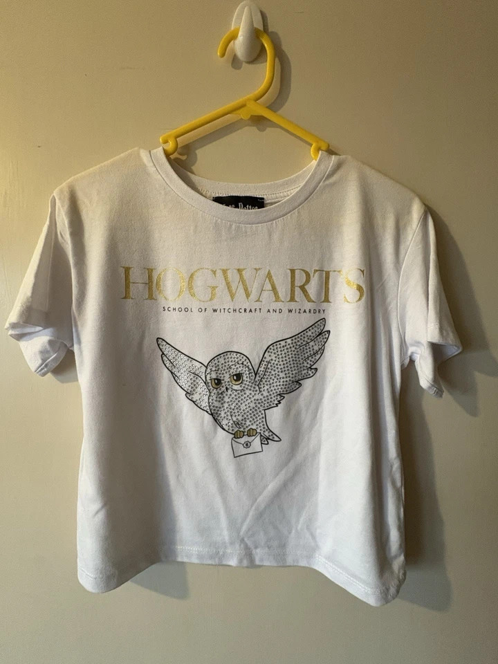 HARRY POTTER sparkly white HEDWIG HOGWARTS  T Shirt Age 8-9 Years By Primark - Image 1 of 4