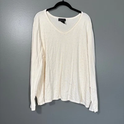 Attention Preppy Glam Beaded Sequin Ivory Knit Top - Size 2X - Women's Plus Size - Image 1 of 4