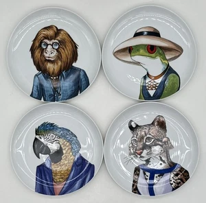 West Elm Rachel Kozlowski Dapper Animal Set/4~9" Plates~Frog/Ocelot/Bird/Owl NEW - Picture 1 of 1