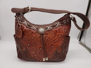 American West klassische verzierte Leder Schultertasche Nieten braune Töne Handtasche - Bild 1 von 21