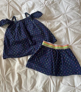 Cat & Jack NWOT Girls Navy/ Neon Polka Dot Two Piece Top and Skirt Set Size 4T - Picture 1 of 10