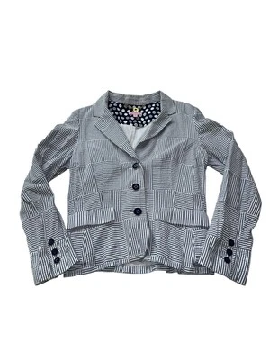 Blazer feminino LILLY PULITZER Seersucker 12 jaqueta azul patchwork listrado forrado - Imagem 1 de 4