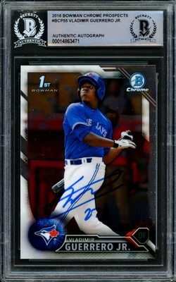 Vladimir Guerrero Jr. 2016 firmado automáticamente Bowman Chrome Prospects RC BCP55 Beckett Foto 1 de 2