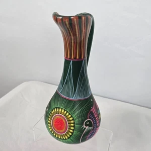 Mexikanische Terrakotta Keramik Krug lebendig bunt Vogel handbemalt 12" x 7" - Bild 1 von 15